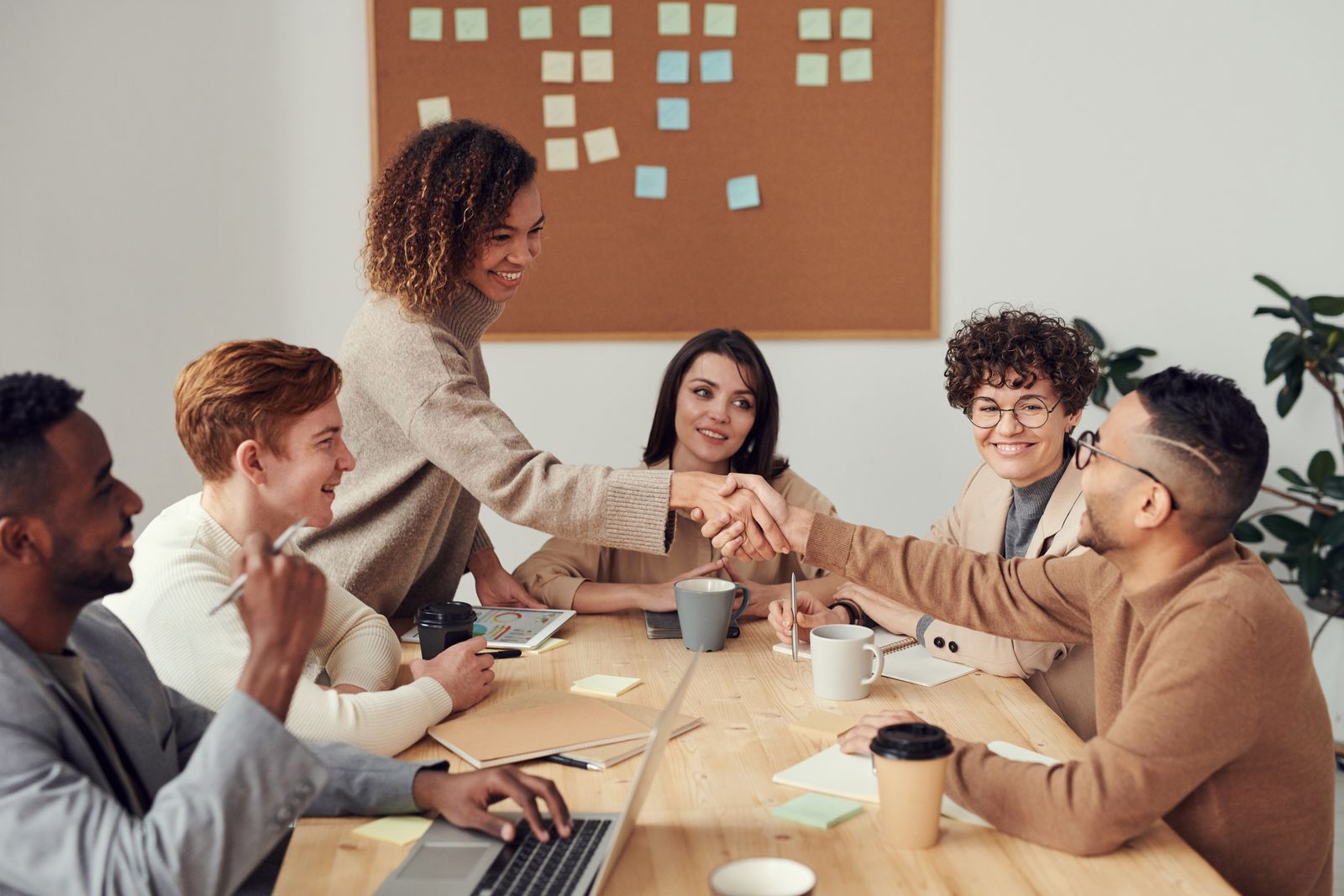 Diverse business professionals collaborating in a meeting